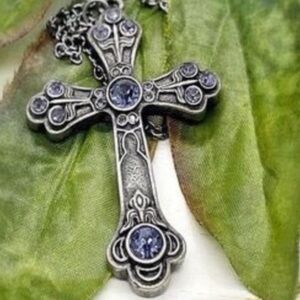 Gothic Cross Pendant with Gemstones Celtic Design